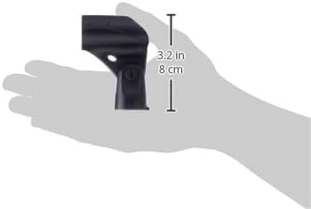 Clipe para microfone Shure A25D mostrando medida de 8 cm sobre mão para referência de tamanho