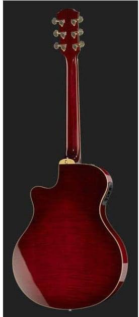 Verso do violão Yamaha APX1000 CR vermelho cereja com acabamento brilhante e tarraxas douradas