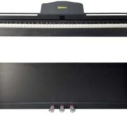 Piano digital Waldman Staccato DPST-88 preto com 88 teclas sensíveis e pedestal.