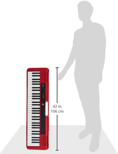 Comparação de tamanho do Casio Casiotone CT-S200RD teclado portátil vermelho com 61 teclas