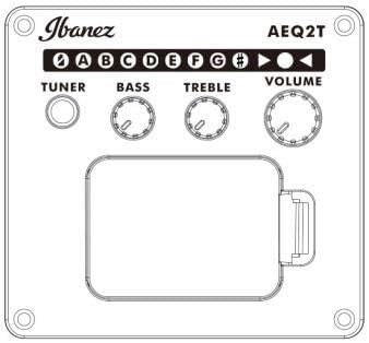 Painel equalizador Ibanez AEQ2T com tuner, bass, treble e controle de volume para violão eletroacústico