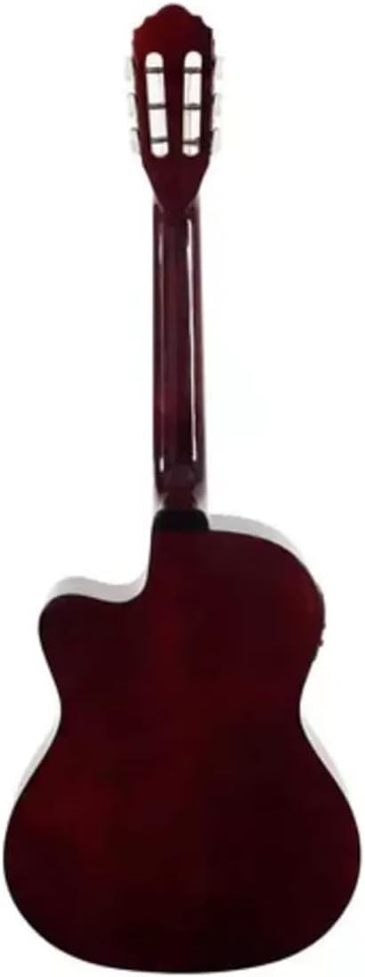 Violão eletroacústico Giannini SF14 CEQ N NAT vista traseira destacando corte cutaway e acabamento natural escuro brilhante.