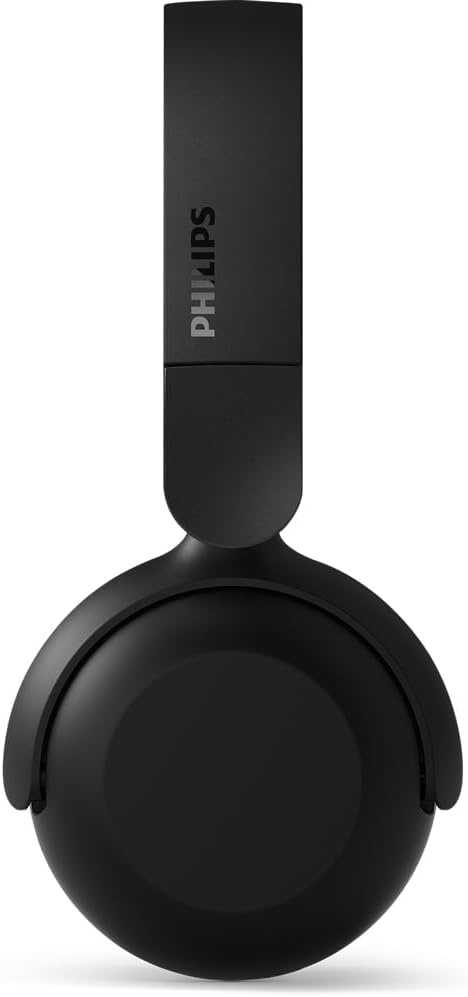 Vista lateral de fone Philips TAH2209 Bluetooth Over-ear preto com logo Philips na haste