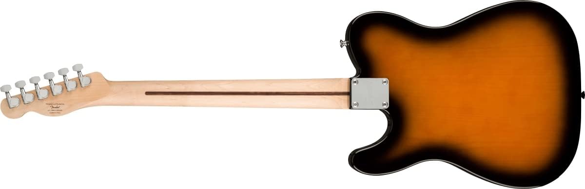 Traseira da guitarra Squier Bullet Telecaster com acabamento sunburst e braço de madeira clara