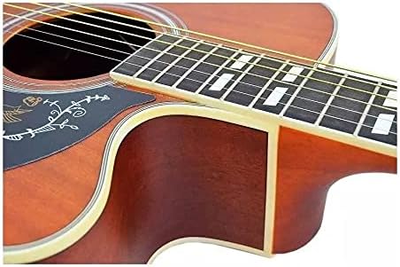 Detalhe do cutaway do violão elétrico Michael Galaxy Folk em mogno com acabamento fosco e bordas claras.