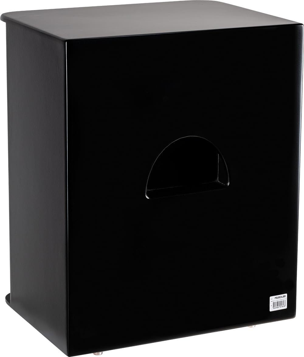 Parte traseira do cajon Meinl com alça semicircular recortada e corpo preto fosco