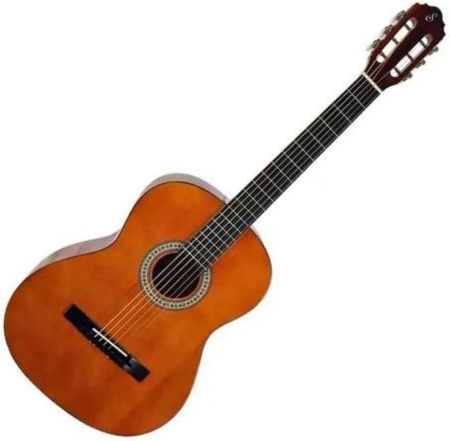 Violão acústico Giannini S-14 com acabamento natural em madeira clara e cordas de aço visto em ângulo diagonal