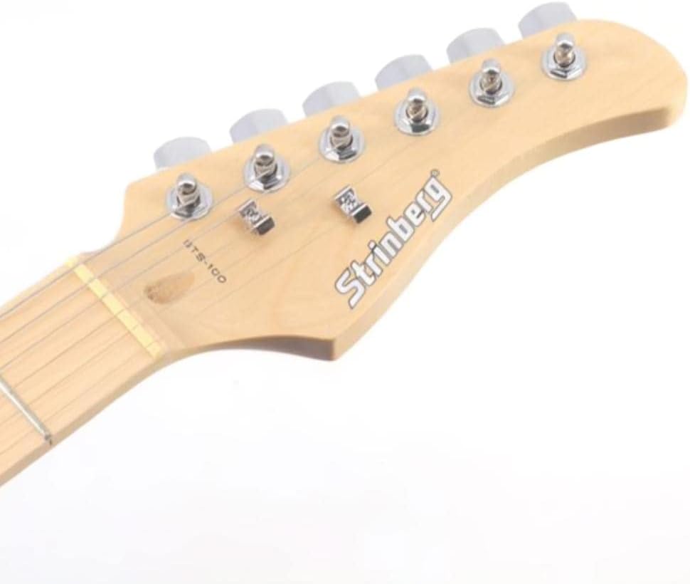 Cabeça do braço da guitarra Strinberg Strato STS-100 com seis tarraxas cromadas e logo da marca.