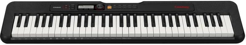 Teclado Casio CT-S195 preto com 61 teclas e painel central de controle com display digital.