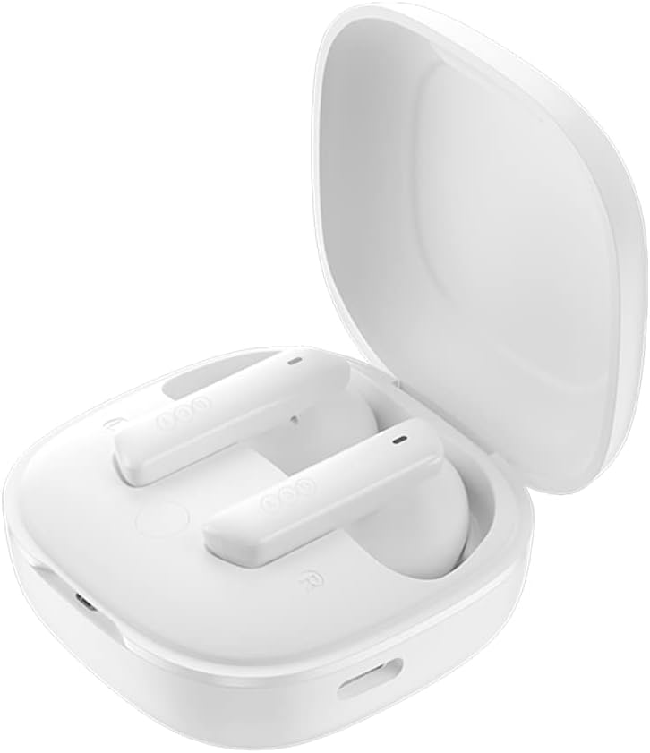 Fones de ouvido QCY HT05 Melobuds Bluetooth brancos com estojo de carregamento aberto