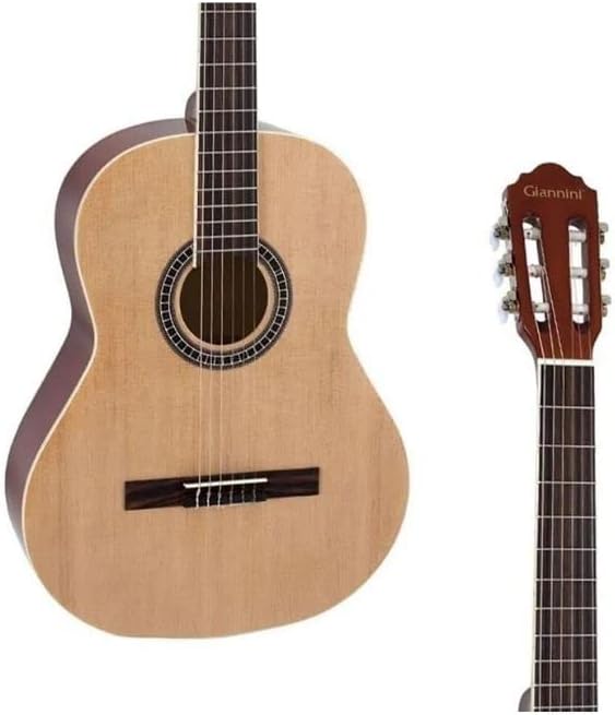 Corpo do violão clássico Giannini GN-15 em acabamento natural com roseta decorativa e cavalete escuro
