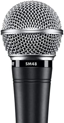 Microfone vocal Shure SM48-LC dinâmico cardióide com grade prateada e corpo preto