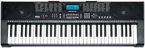 Teclado eletrônico Pyle com 61 teclas, painel digital e alto-falantes integrados.