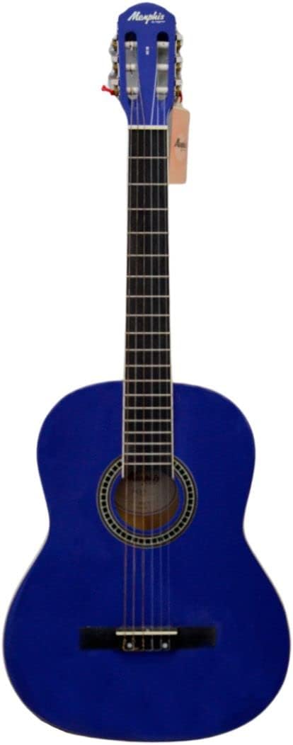Violão acústico clássico azul profundo Memphis com cordas de nylon, vista frontal