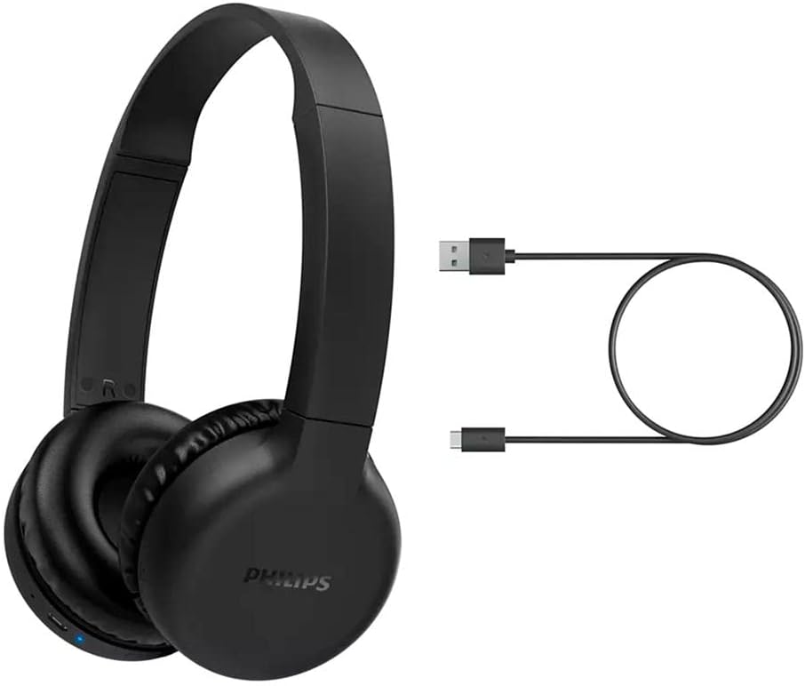 Headphone Philips TAH1205BK/00 preto com cabo USB-C para carregamento