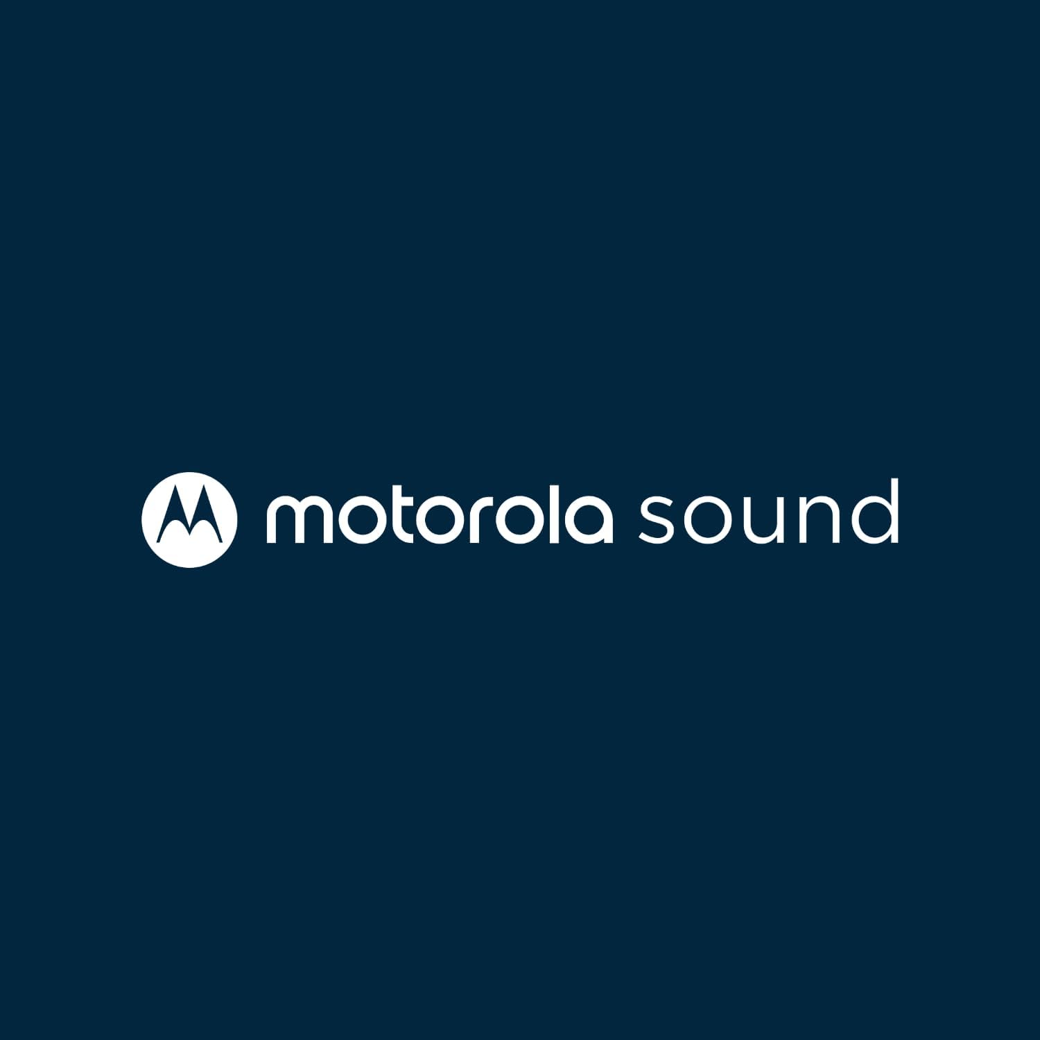 Logotipo Motorola Sound branco sobre fundo azul escuro