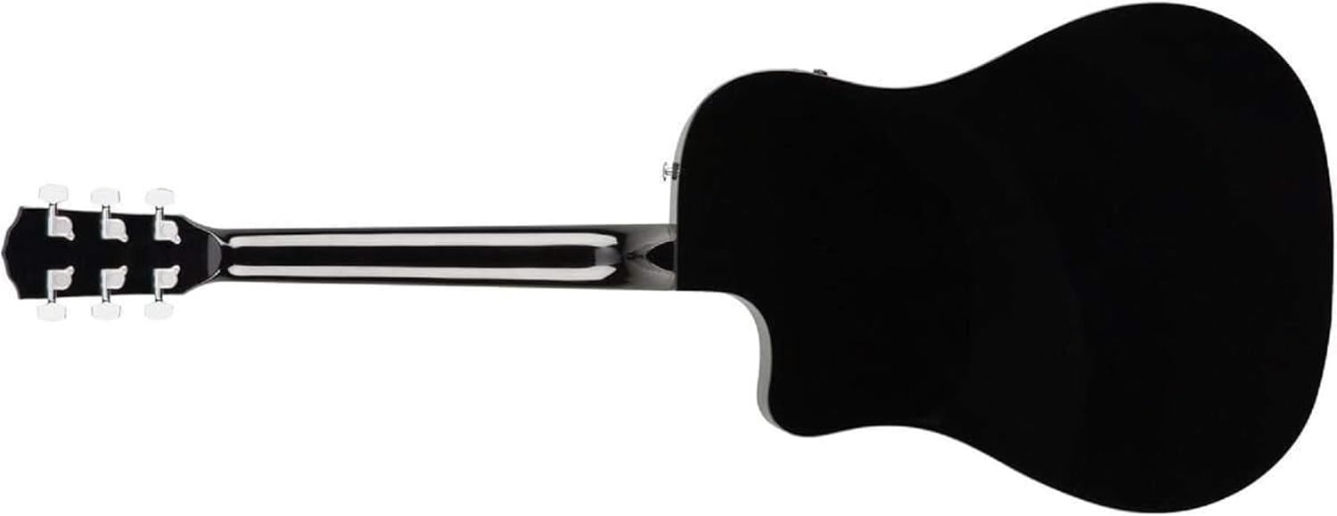 Violão Fender CD-60SCE Dreadnought preto vista traseira com cutaway e tarraxas cromadas