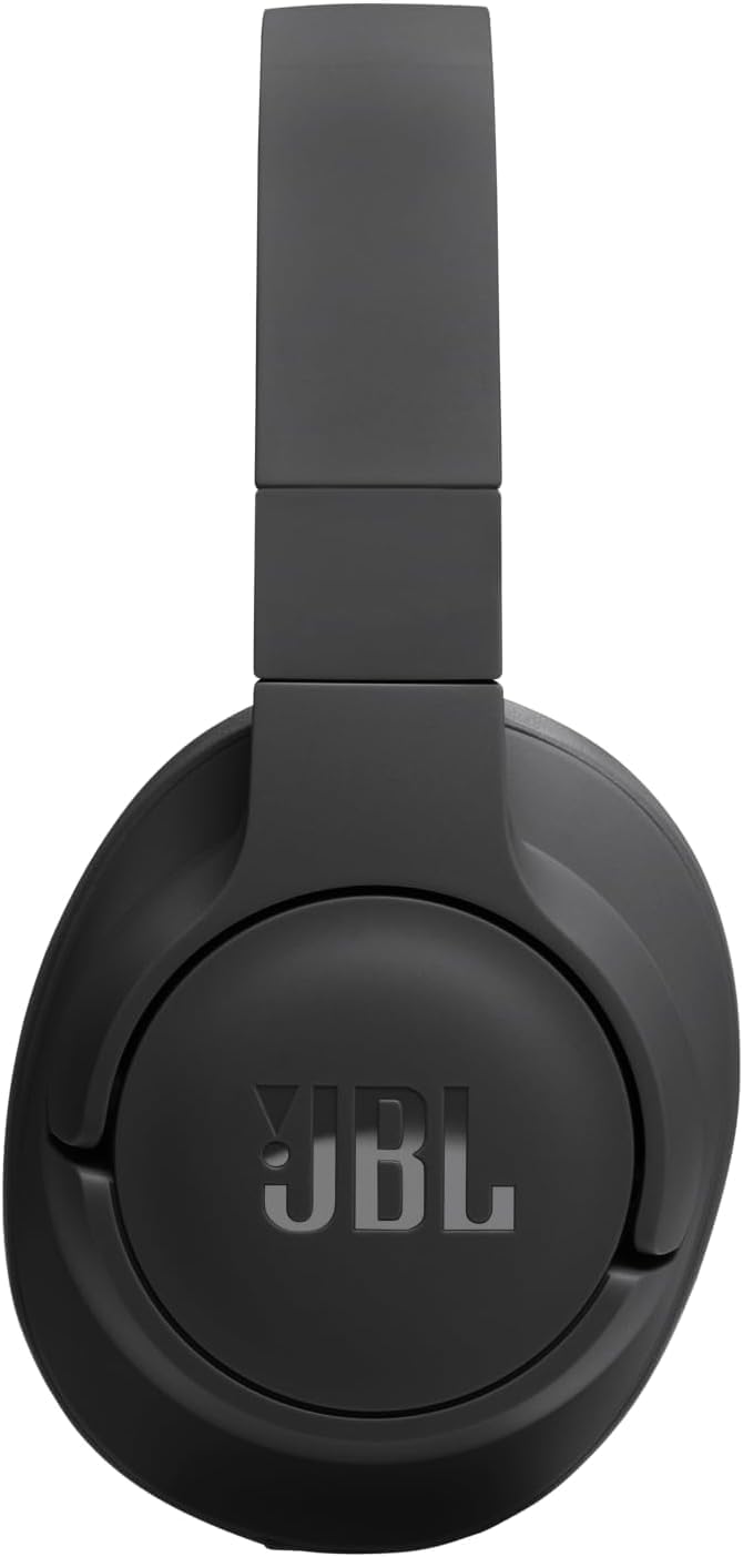 Fone de ouvido JBL Tune 720BT Bluetooth 5.3 preto com haste ajustável e logotipo JBL em destaque