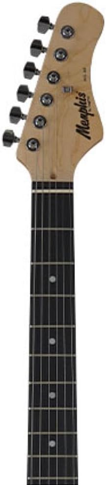 Cabeça da guitarra Memphis MG-30 com tarraxas cromadas, logo Memphis e braço escuro.