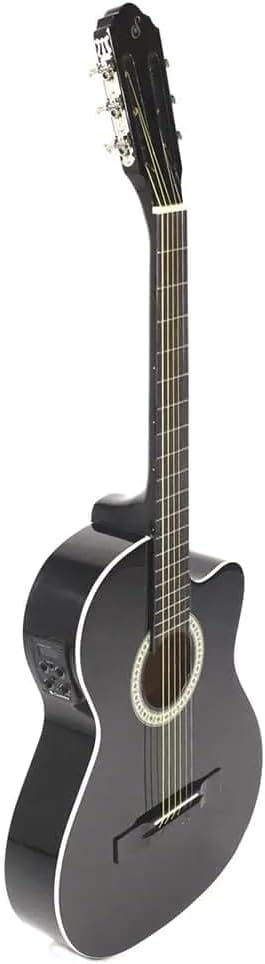 Violão eletroacústico Giannini NF-14 preto com cordas de nylon e cutaway flat.