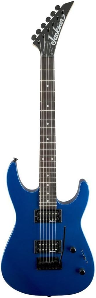 Guitarra elétrica Jackson JS11 Dinky azul metálico com corpo sólido, captadores humbucker e braço escuro