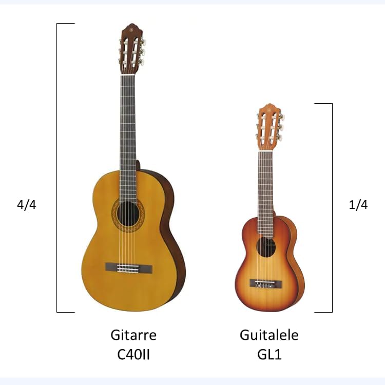 Comparação entre guitarra Yamaha C40II 4/4 e guitalele Yamaha GL1 1/4
