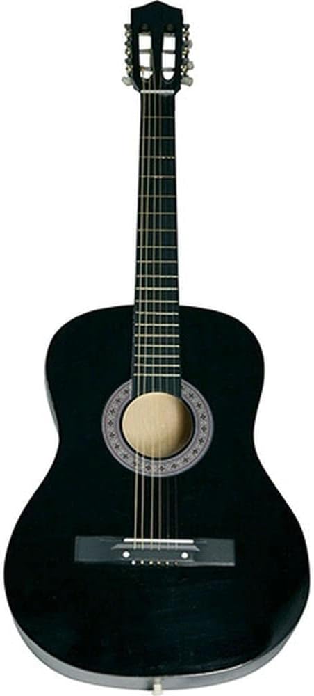 Violão acústico preto Queen's 6 cordas de aço para iniciantes com acabamento fosco e roseta decorativa