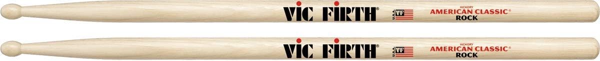Baquetas Vic Firth Rock para bateria com ponta oval de nogueira, modelo American Classic, acabamento natural.