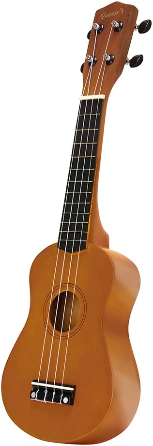 Ukulele acústico soprano Queen's 21 polegadas com cordas de nylon marrom claro.