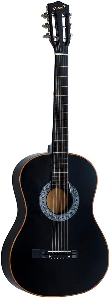 Violão acústico clássico preto Queen's 6 cordas de nylon em madeira natural vista frontal