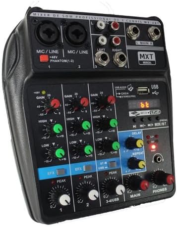 Mesa de som MXT MX-4BT profissional com Bluetooth, efeitos, phantom power e controles digitais
