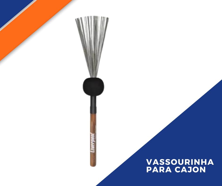 Baqueta vassourinha Liverpool para cajon com cabo de madeira e cerdas metálicas
