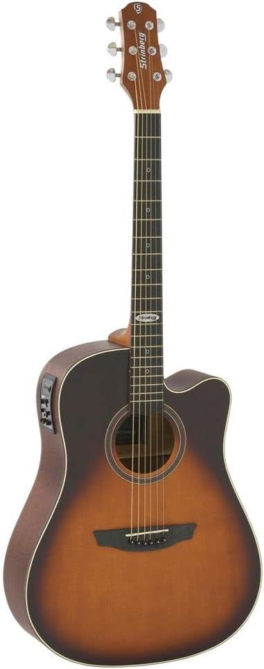 Violão folk elétrico Strinberg SD200C sunburst marrom com corte e captador lateral.