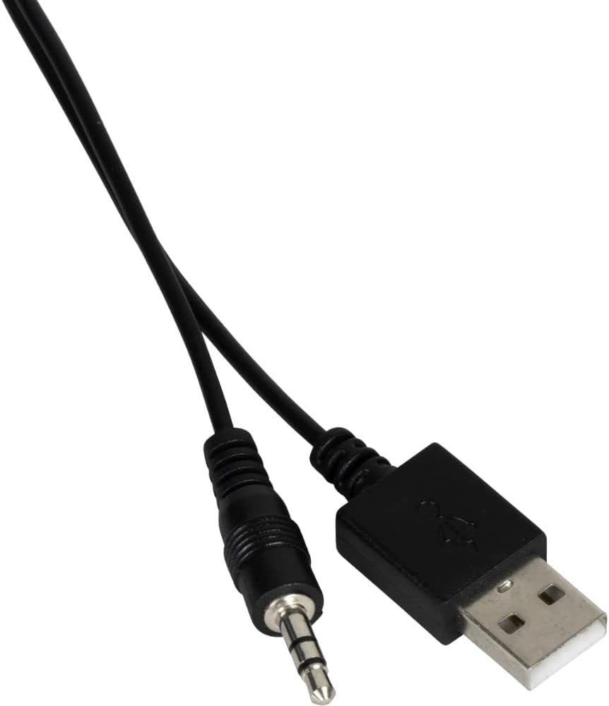 Cabo de conexão USB e P2 para caixas de som Fortrek Black Hawk, preto com conectores padrão.