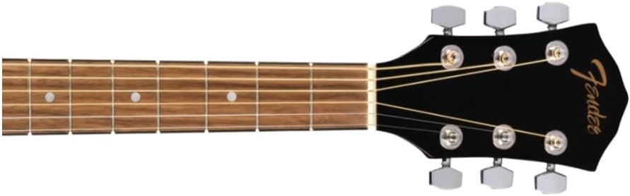 Cabeça e braço do violão Fender FA-125 Dreadnought com logo Fender dourado e tarraxas cromadas