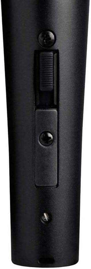 Corpo do microfone Shure SM58S mostrando interruptor deslizante preto e parafusos