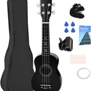 Ukulele Daboza acústico soprano preto 21 polegadas com capa e acessórios