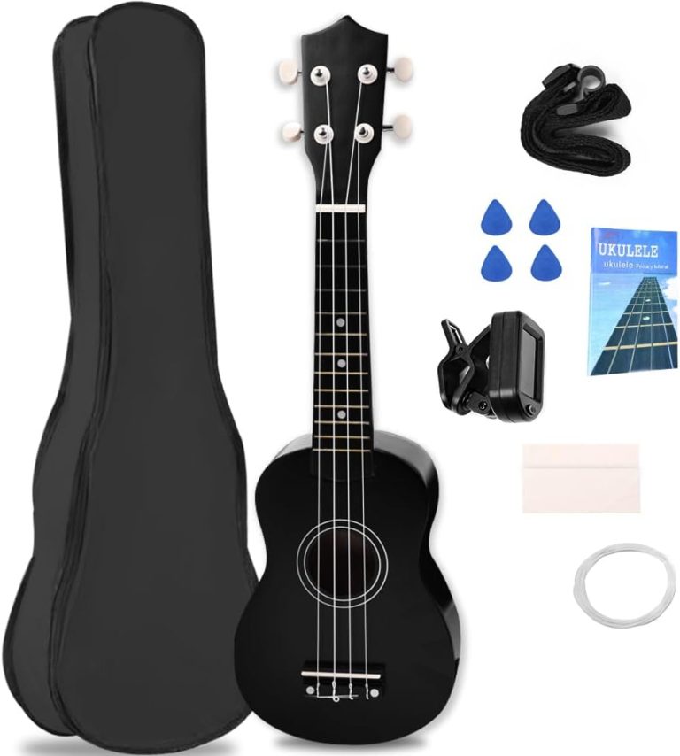 Ukulele Daboza acústico soprano preto 21 polegadas com capa e acessórios