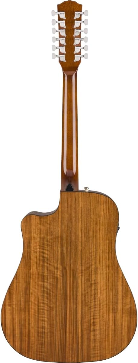 Parte traseira do violão acústico Fender CD-140SCE 12 cordas com tampo de abeto sólido e madeira marrom