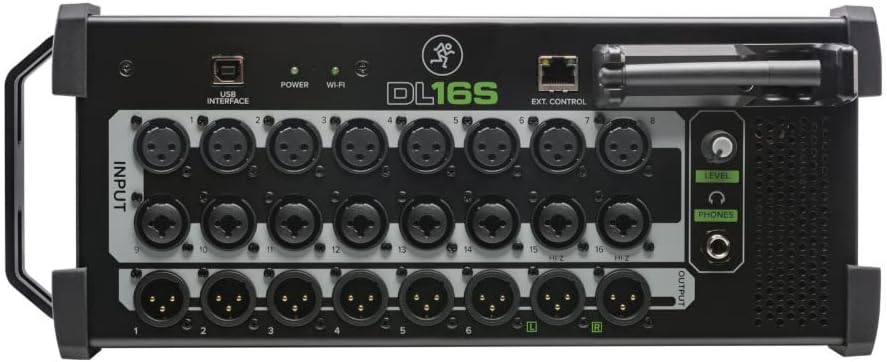 Mesa de som digital Mackie DL16S com 16 canais, controle e antena para Wi-Fi