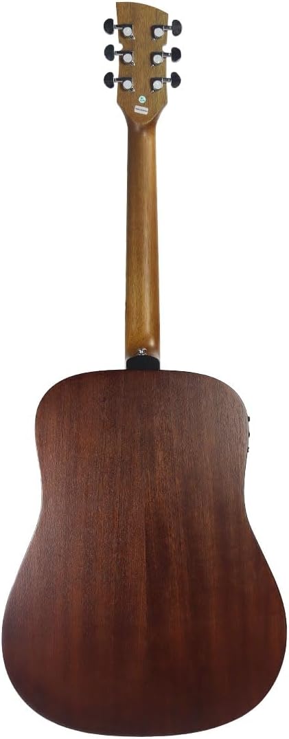 Traseira do violão elétrico Tonante Jade Folk natural com madeira escura e acabamento acetinado no braço