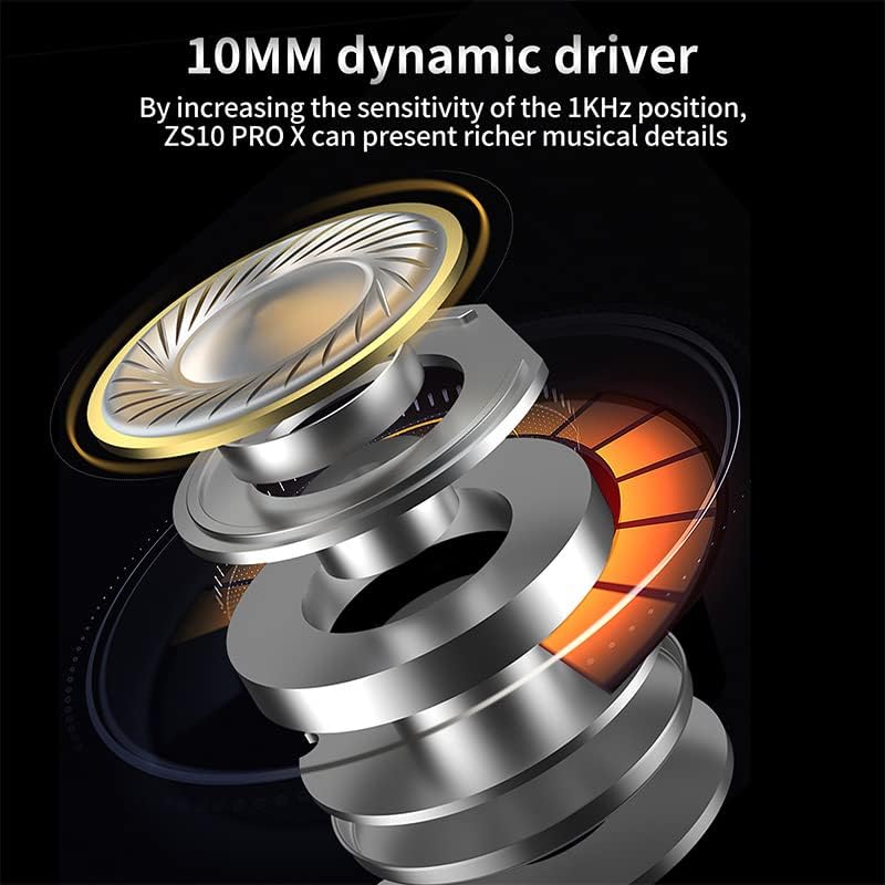 Ilustração do driver dinâmico de 10mm do fone Linsoul KZ ZS10 PRO X com destaque para alta sensibilidade e riqueza de detalhes musicais.