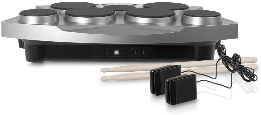 Bateria eletrônica portátil Pyle PTED06 vista lateral com acessórios