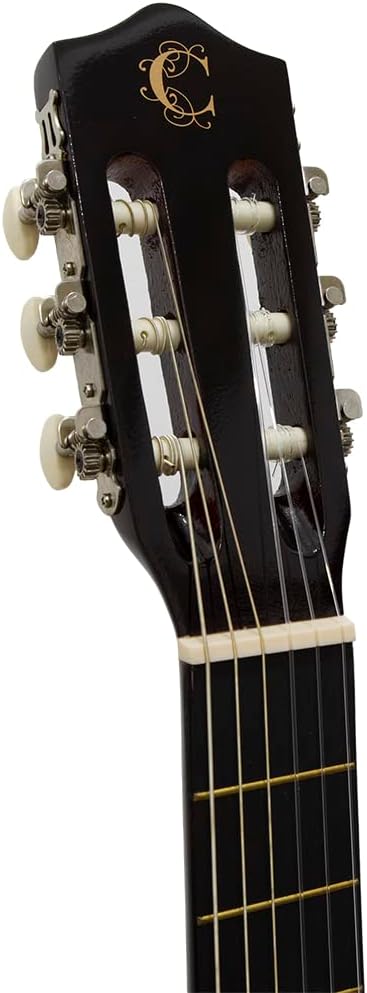 Cabeça do violão clássico Cordoba CG-100 com afinadores brancos e logo dourado