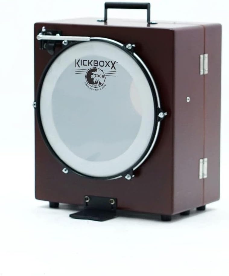 Bateria portátil Toca Kickboxx Suitcase frontal com tambor principal e estojo marrom