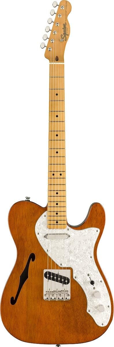 Guitarra Squier Classic Vibe '60s Telecaster Thinline semi-hollow com braço e escala maple, escudo perolado branco e corpo vintage-tintado com f-hole.