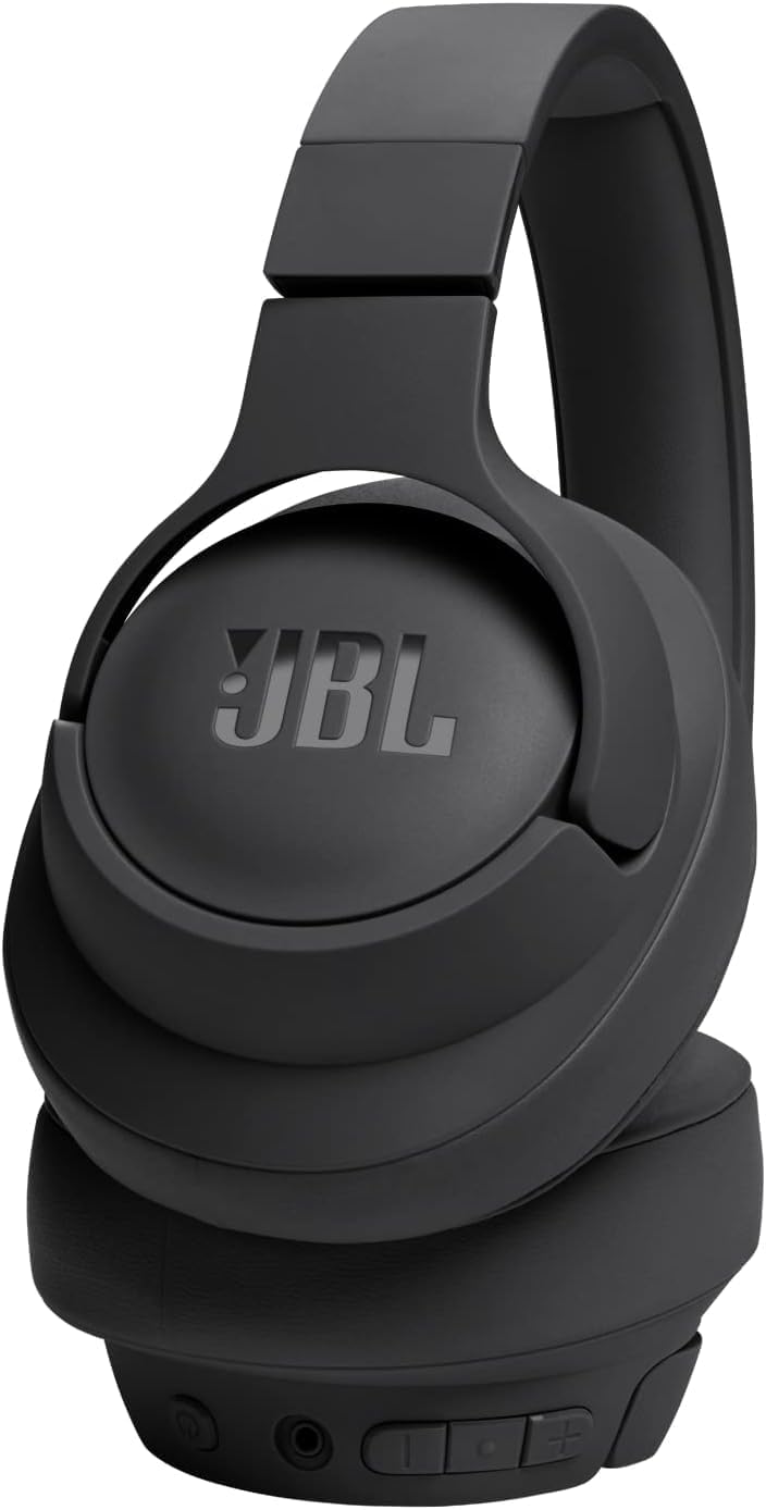 Fone de ouvido JBL Tune 720BT preto com controles físicos e entrada auxiliar Bluetooth 5.3