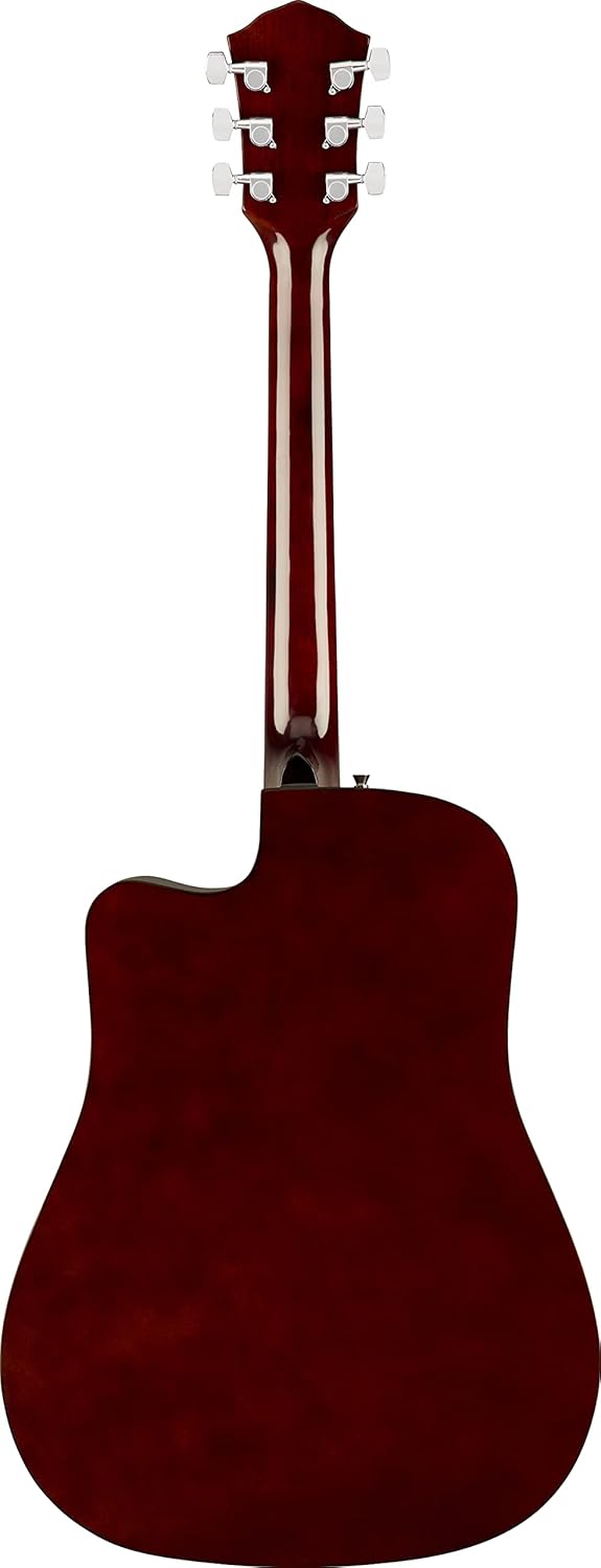 Vista traseira da guitarra Fender FA-125CE com acabamento vermelho vinho brilhante