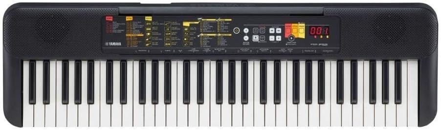 Teclado Yamaha PSR-F52 preto com 61 teclas e painel digital de controle