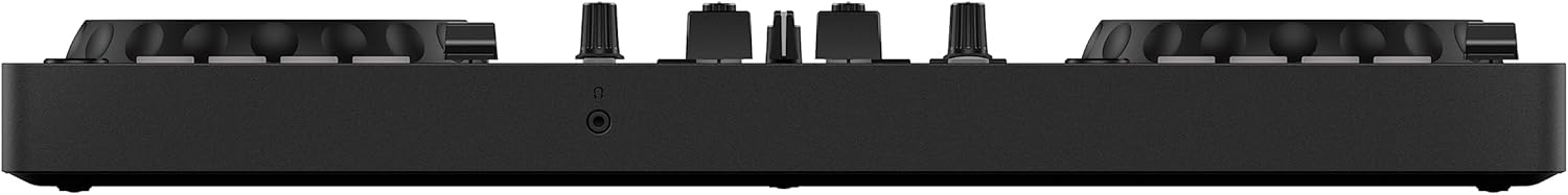 Lateral do controlador DJ Pioneer DDJ-FLX4 com entrada para fone e botões de controle